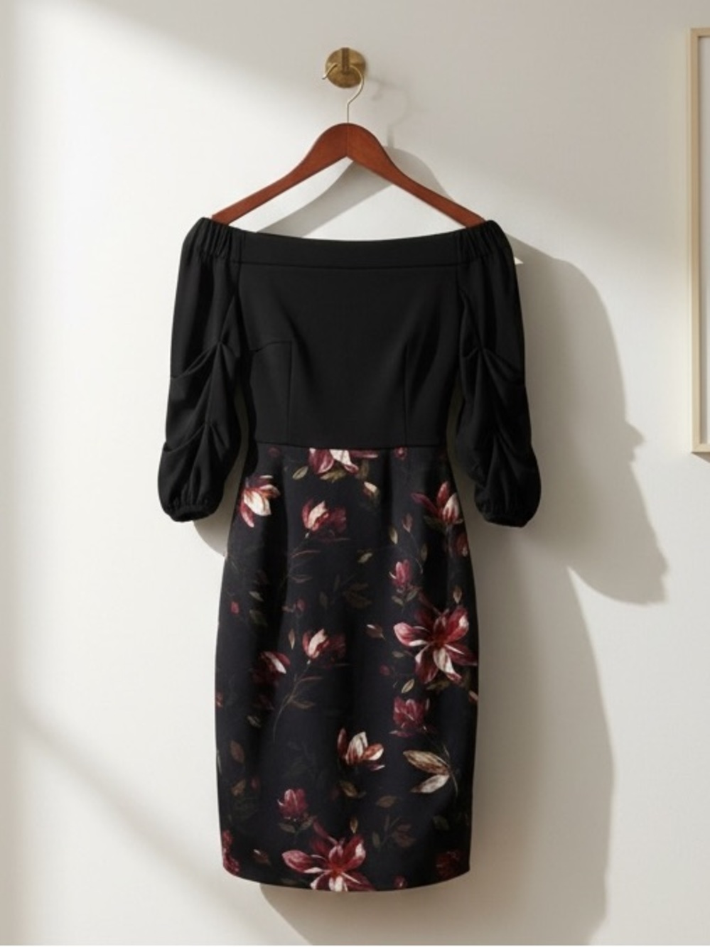 Joseph Ribkoff Off-Shoulder Floral Sheath Dress - Size 2